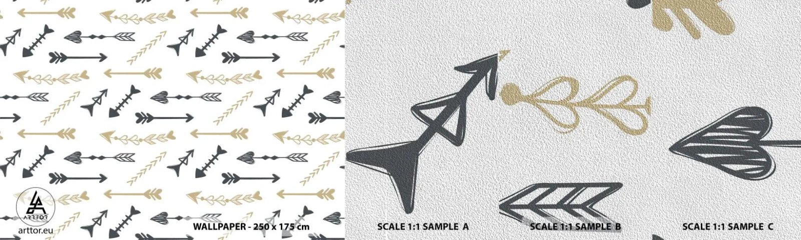 Fototapeten Muster Premium Sand - Der Traum des Bogenschützen - Abstraktion, Pfeil, Boho - 100x30 cm