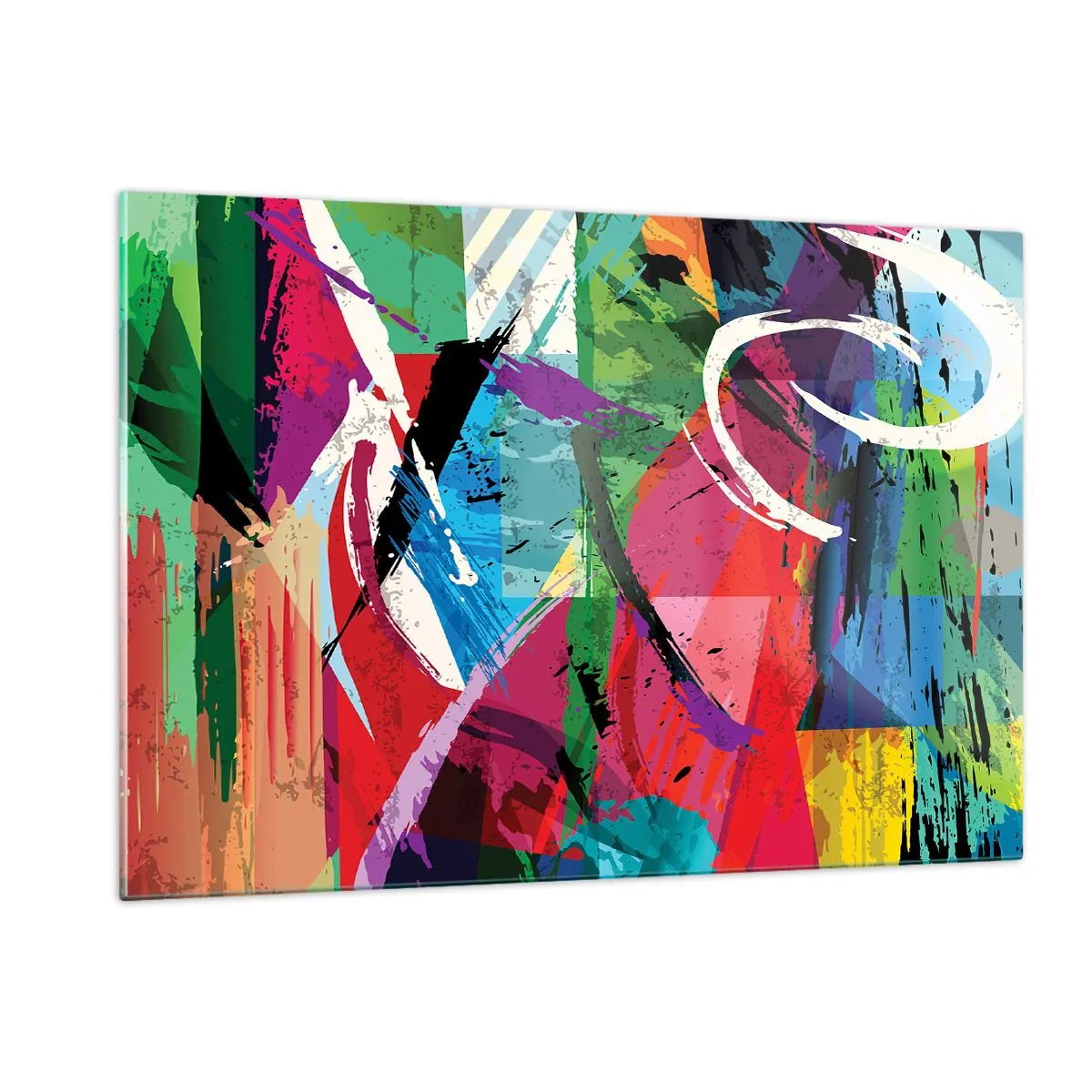 Glasbild - Bild auf glas - Bunte Abstraktion mit dynamischen Formen und Texturen - 120x80cm - Schnell, spritzig und springt - Moderne Wanddekoration für Wohnzimmer und Schlafzimmer ARTTOR