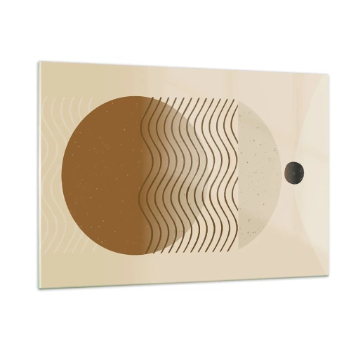 Glasbild - Bild auf glas - Geometrische Komposition mit Wellen und Kreisen in Beigetönen - 120x80cm - Zur Entstehung geometrischer Figuren - Moderne Wanddekoration für Wohnzimmer und Schlafzimmer ARTTOR