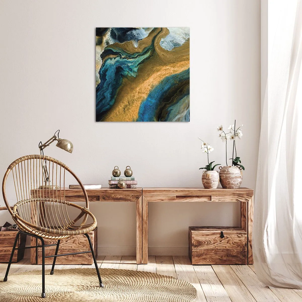 Bild auf Leinwand - Leinwandbild - Blau - Gelb - gegenseitige Beeinflussung - 40x40 cm