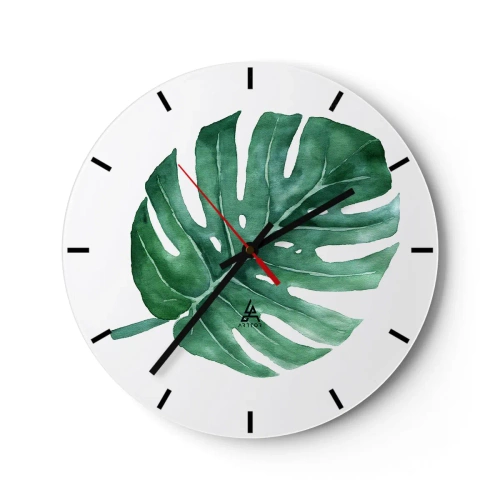 Wanduhr - Glasuhr - Aquarellillustration eines Monsterablattes - 30x30cm - Grünes Konzept - Moderne Wanddekoration für Wohnzimmer, Küche und Schlafzimmer ARTTOR