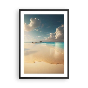 Poster in einem schwarzem Rahmen - Ein Strand mit türkisfarbenem Wasser, zarten Wolken und Sand - 50x70cm - Erträumter Tag - Moderne Wanddekoration für Wohnzimmer und Schlafzimmer ARTTOR