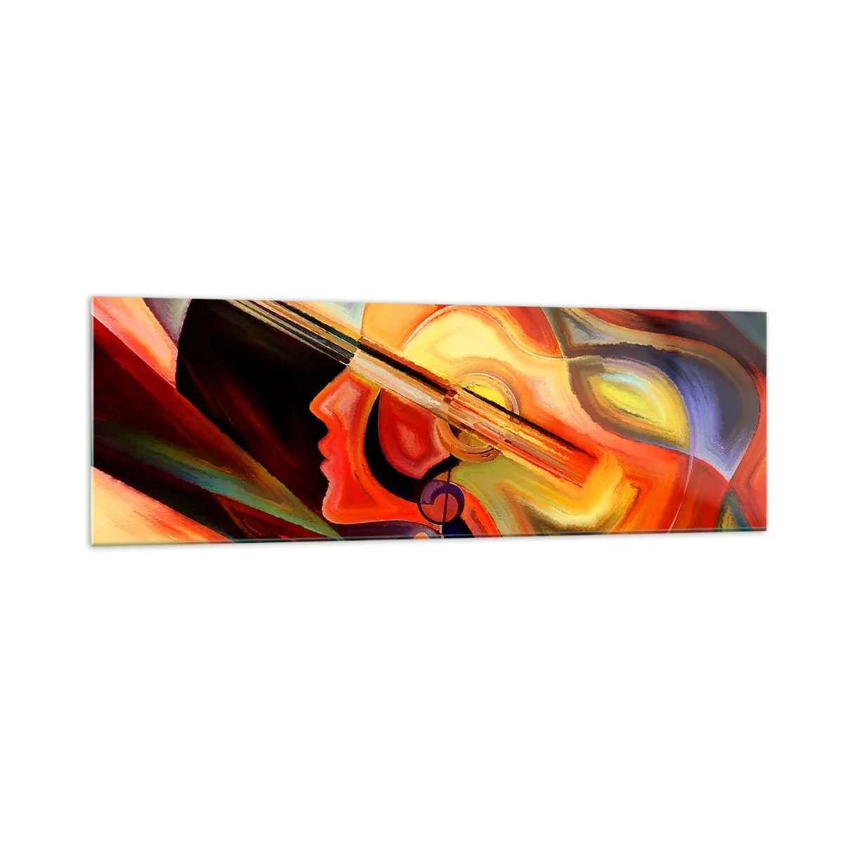 Glasbild - Bild auf glas - Bunte Abstraktion, inspiriert von Musik und Gitarre - 160x50cm - Alles ist gut - Moderne Wanddekoration für Wohnzimmer und Schlafzimmer ARTTOR