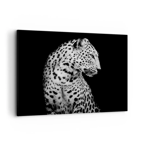 Bild auf Leinwand - Leinwandbild - Schwarz-Weiß-Bild eines Leoparden auf schwarzem Hintergrund - 100x70cm - Rechtes Profil perfekt! - Moderne Wanddekoration für Wohnzimmer und Schlafzimmer ARTTOR