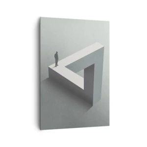 Bild auf Leinwand - Leinwandbild - Eine Figur, die auf einem Penrose-Dreieck in Grautönen steht. - 70x100cm - Es ist also doch möglich - Moderne Wanddekoration für Wohnzimmer und Schlafzimmer ARTTOR