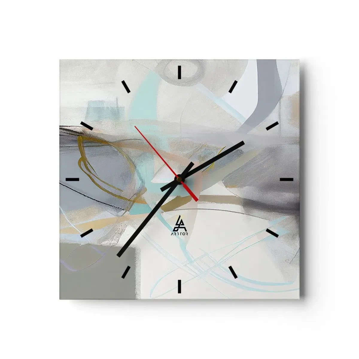 Wanduhr - Glasuhr - Pastellabstraktion mit zarten Linien - 30x30cm - Neblige Abstraktion - Moderne Wanddekoration für Wohnzimmer und Schlafzimmer ARTTOR