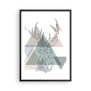 Poster in einem schwarzem Rahmen - Geometrische Silhouette eines Hirsches vor einem Hintergrund aus Dreiecken - 50x70cm - In einem geometrischen Wald - Moderne Wanddekoration für Wohnzimmer und Schlafzimmer ARTTOR