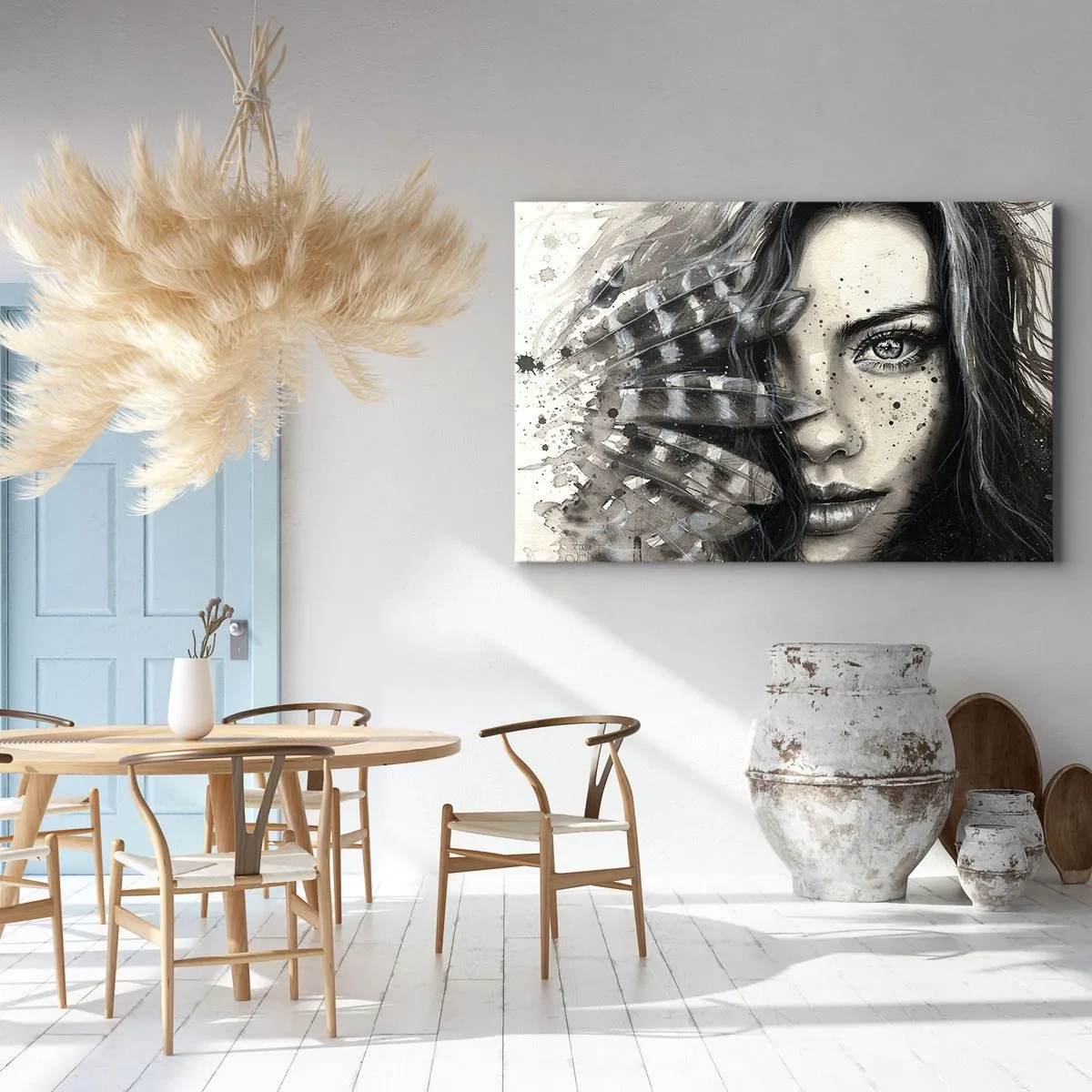 Bild auf Leinwand - Leinwandbild - Künstlerisches Frauenporträt mit abstrakten Details - 70x50cm - Wilde Schönheit - Moderne Wanddekoration für Wohnzimmer und Schlafzimmer ARTTOR