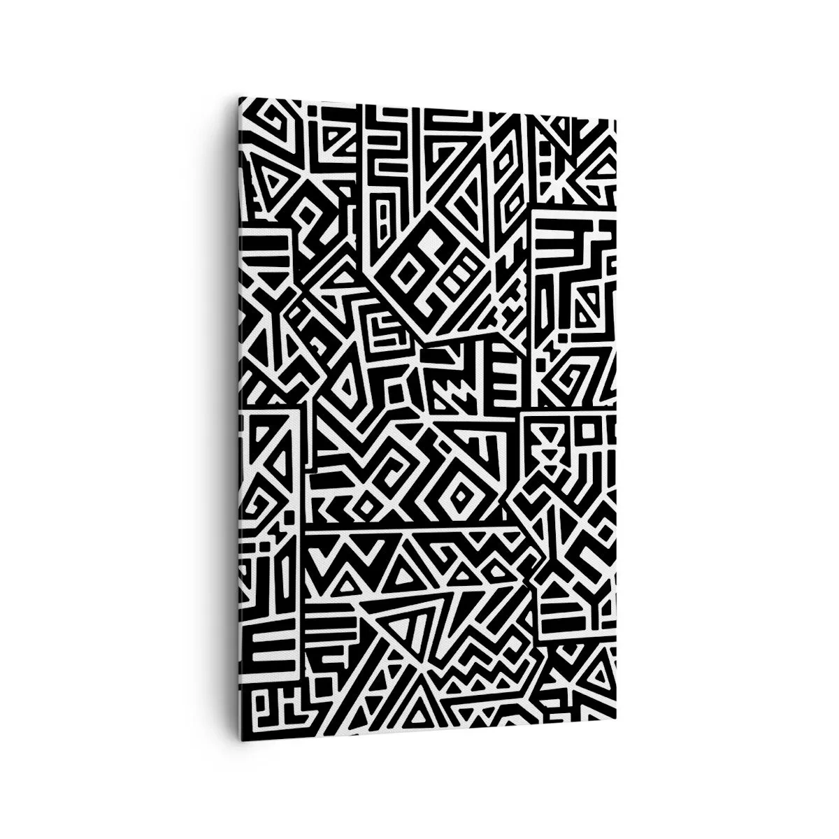 Bild auf Leinwand - Leinwandbild - Schwarz-weiße geometrische Muster, inspiriert von der präkolumbianischen Kultur - 80x120cm - Präkolumbianische Komposition - Moderne Wanddekoration für Wohnzimmer und Schlafzimmer ARTTOR