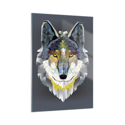 Glasbild - Bild auf glas - Geometrischer Wolf auf dunklem Hintergrund - 50x70cm - Vom Teufel sprechen - Moderne Wanddekoration für Wohnzimmer und Schlafzimmer ARTTOR