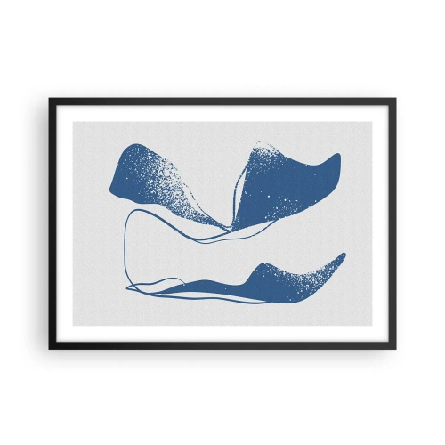 Poster in einem schwarzem Rahmen - Abstrakte Formen in Blautönen auf weißem Hintergrund - 70x50cm - Geflügelte Abstraktion - Moderne Wanddekoration für Wohnzimmer und Schlafzimmer ARTTOR