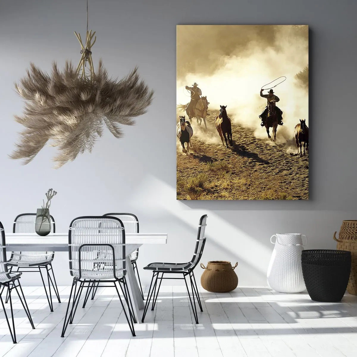 Bild auf Leinwand - Leinwandbild - Cowboys zu Pferd in Aktion im Wüstengelände - 70x100cm - Wirklich wilder Westen - Moderne Wanddekoration für Wohnzimmer und Schlafzimmer ARTTOR