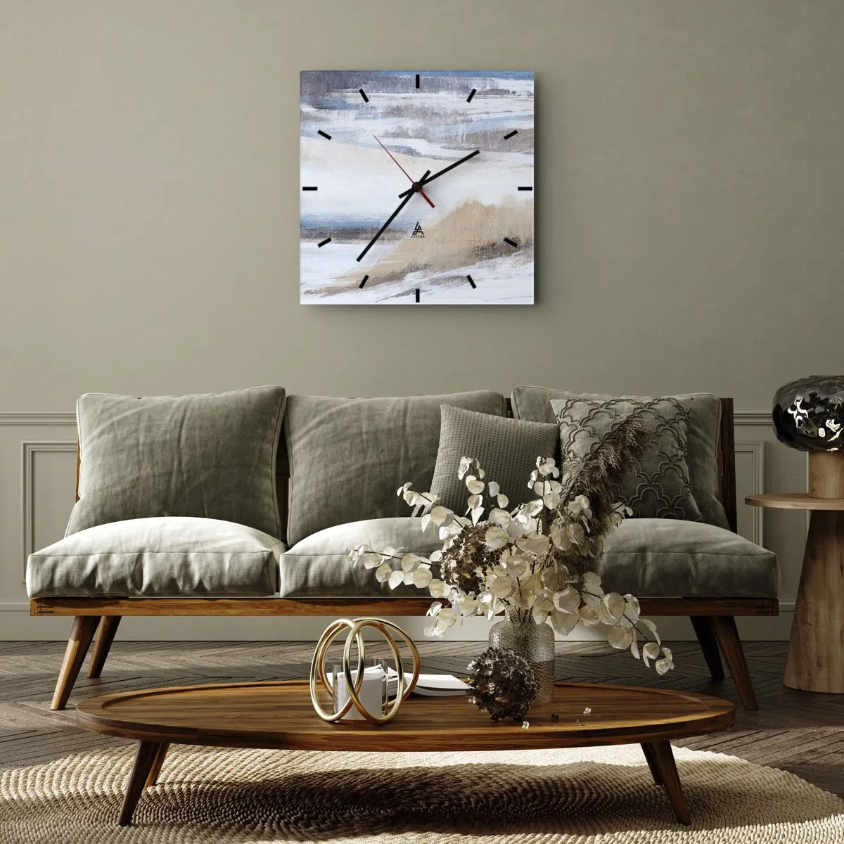 Wanduhr - Glasuhr - Winterkomposition - 30x30 cm