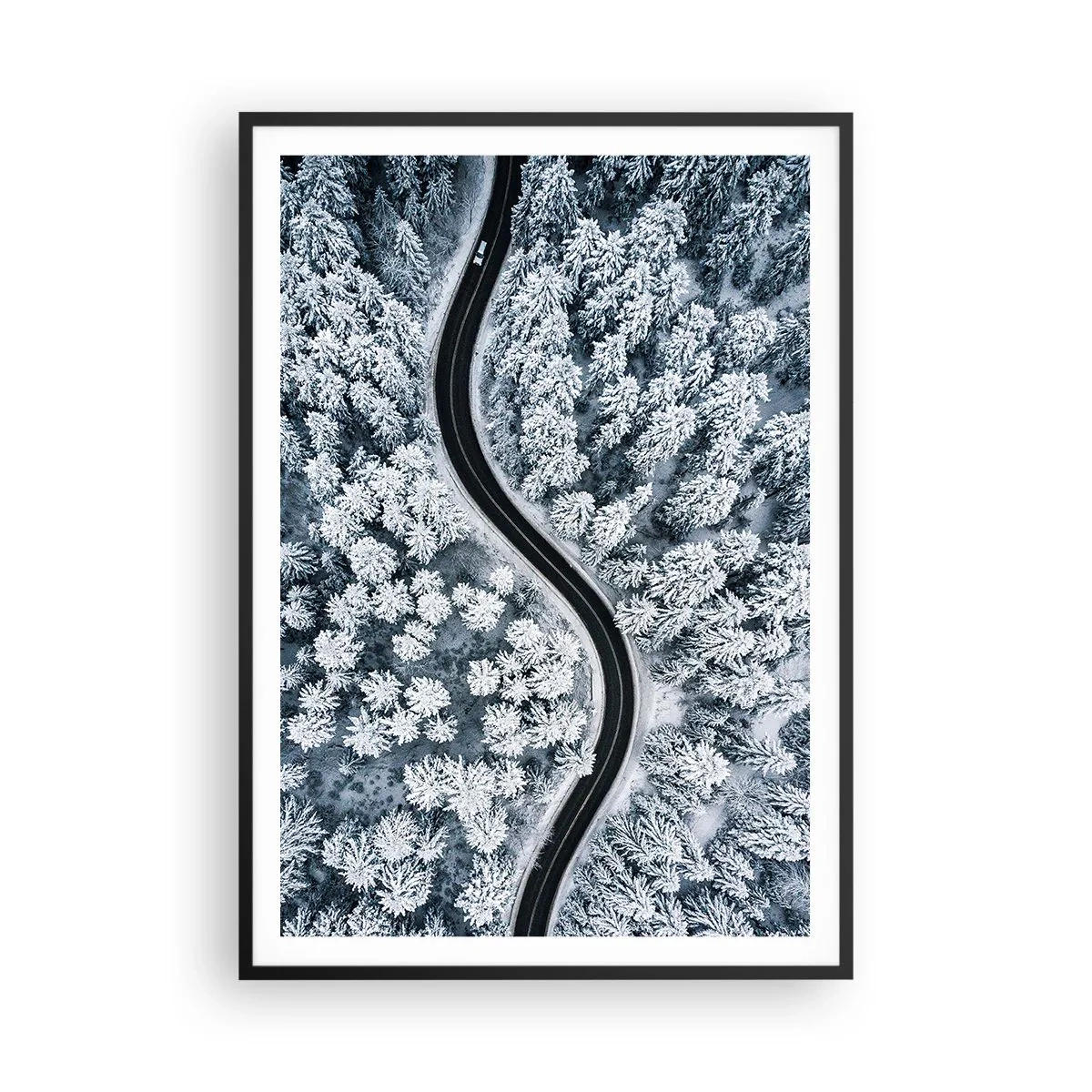Poster in einem schwarzem Rahmen - Durch den Winterwald - 70x100 cm