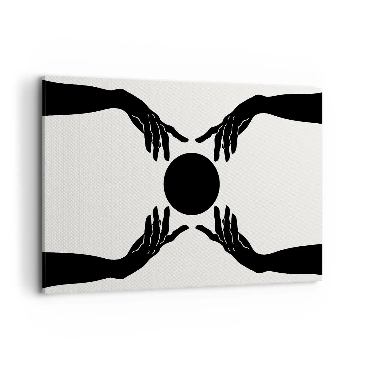 Bild auf Leinwand - Leinwandbild - Schwarze Hände in einer symmetrischen Komposition mit einer Kugel - 120x80cm - Geheimes Zeichen - Moderne Wanddekoration für Wohnzimmer und Schlafzimmer ARTTOR