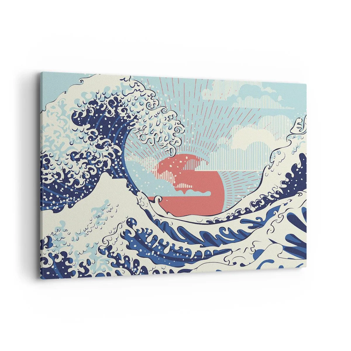 Bild auf Leinwand - Leinwandbild - Meereswellen und ein Sonnenuntergang im japanischen Stil - 100x70cm - Von japanischer Inspiration - Moderne Wanddekoration für Wohnzimmer und Schlafzimmer ARTTOR