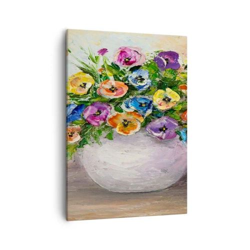 Bild auf Leinwand - Leinwandbild - Ein bunter Blumenstrauß in einer weißen Vase - 50x70cm - Stillleben mit einer weißen Vase - Moderne Wanddekoration für Wohnzimmer und Schlafzimmer ARTTOR