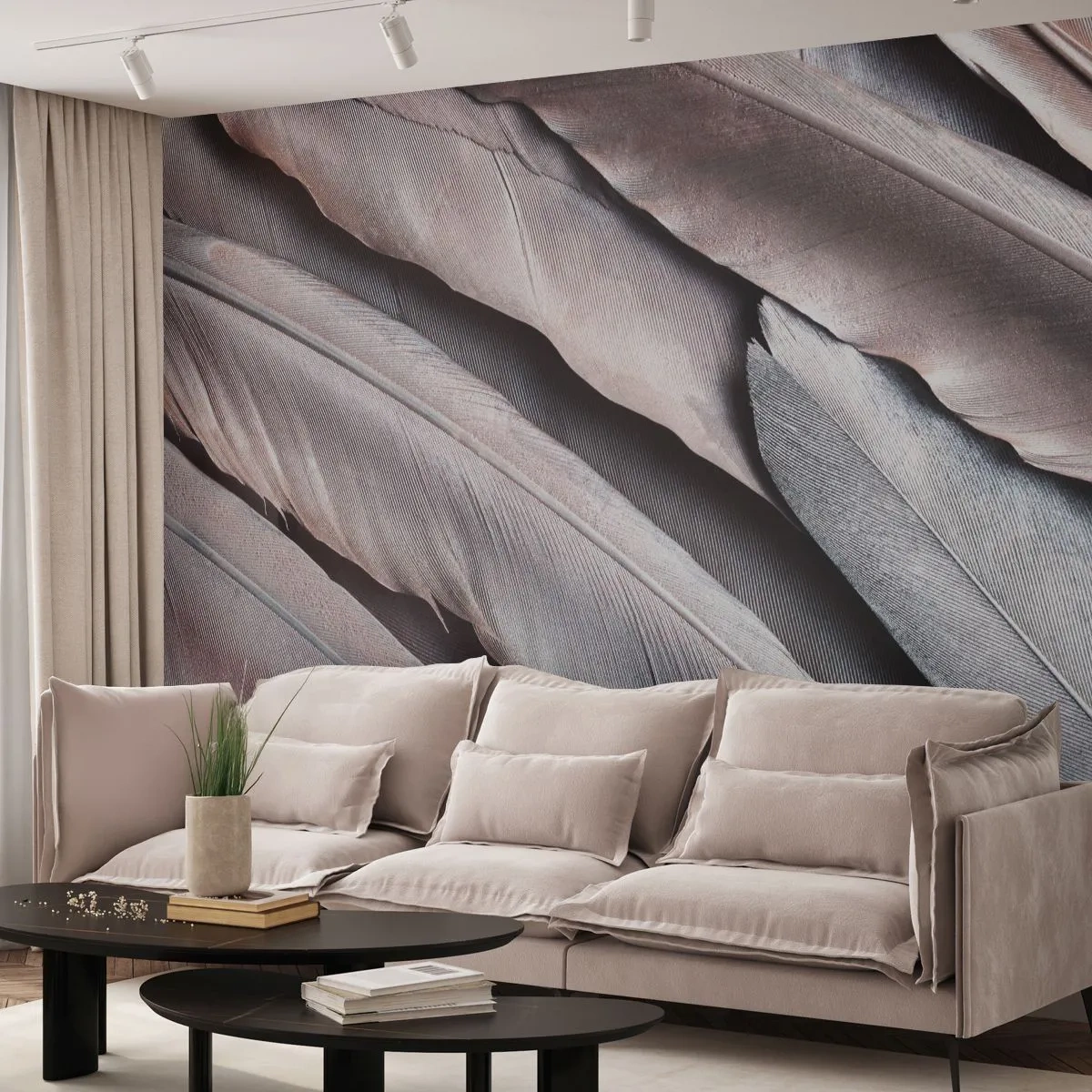 Fototapete Premium Sand - Zarte Federn in Rosa- und Silbertönen - 100x70cm - In rosa Silber - Moderne Wanddekoration für Wohnzimmer und Schlafzimmer ARTTOR