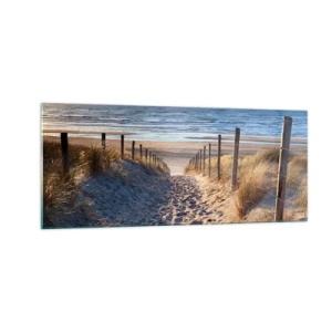 Glasbild - Bild auf glas - Das Rauschen des Meeres, der Gesang der Vögel, ein wilder Strand im Gras ... - 100x40 cm