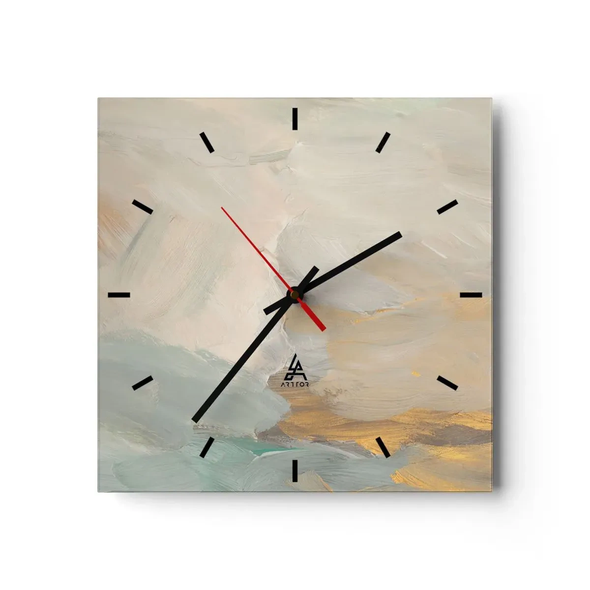 Wanduhr - Glasuhr - Zarte abstrakte Striche in Weiß- und Goldtönen - 30x30cm - Abstraktion – das Land der Sanftheit - Moderne Wanddekoration für Wohnzimmer und Schlafzimmer ARTTOR