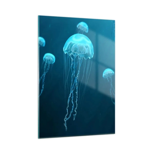 Glasbild - Bild auf glas - Quallen schwimmen im tiefblauen Ozean - 50x70cm - Ozeantanz - Moderne Wanddekoration für Wohnzimmer und Schlafzimmer ARTTOR
