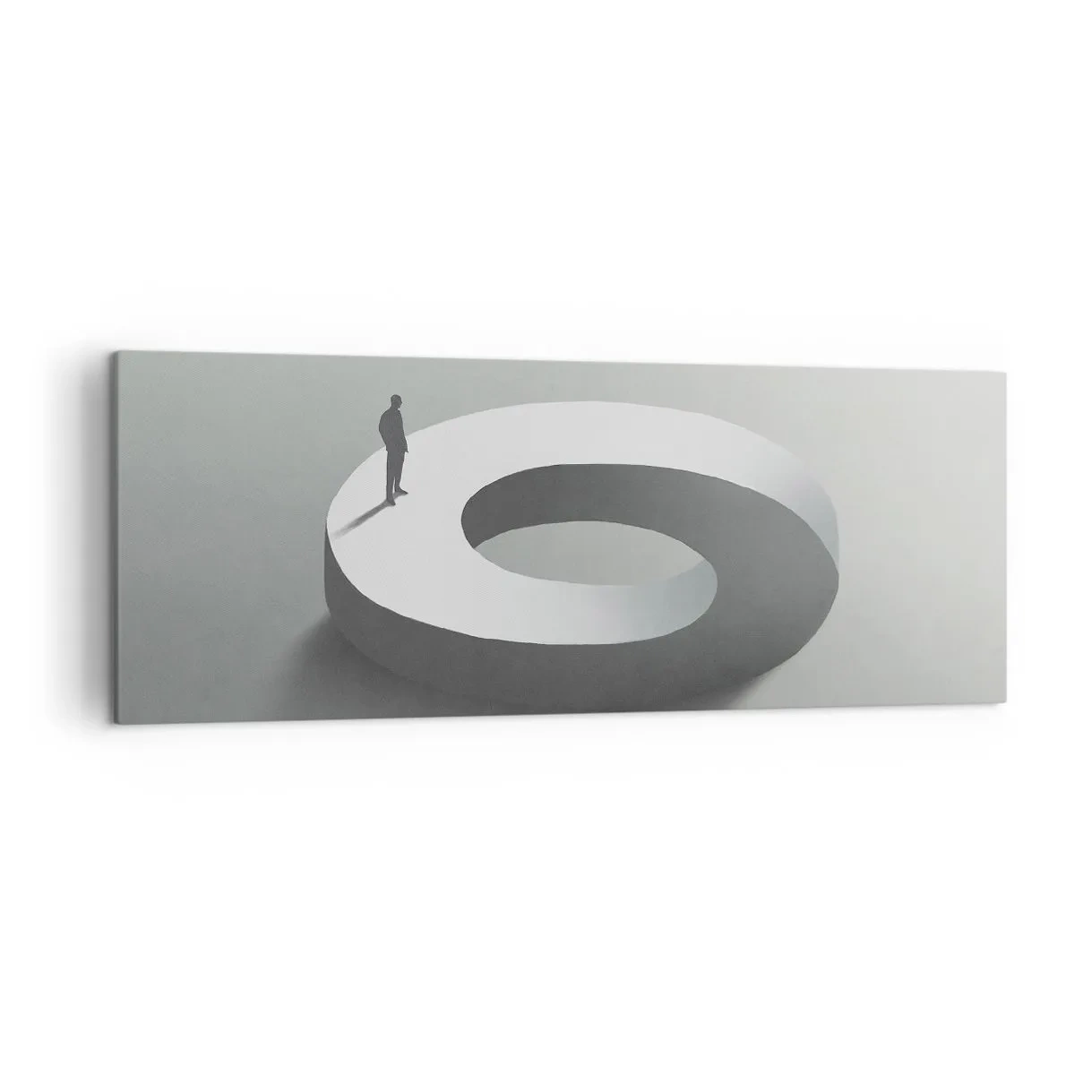 Bild auf Leinwand - Leinwandbild - Ein Mann auf einer grauen, abstrakten Struktur - 140x50cm - Und wie soll man davon klug werden - Moderne Wanddekoration für Wohnzimmer und Schlafzimmer ARTTOR