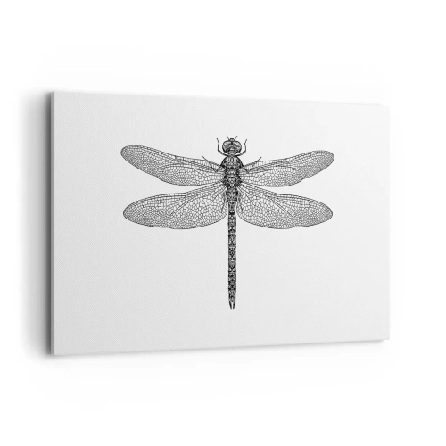 Bild auf Leinwand - Leinwandbild - Schwarz-weiße Zeichnung einer Libelle auf weißem Hintergrund im minimalistischen Stil - 120x80cm - Präzision der Natur - Moderne Wanddekoration für Wohnzimmer und Schlafzimmer ARTTOR