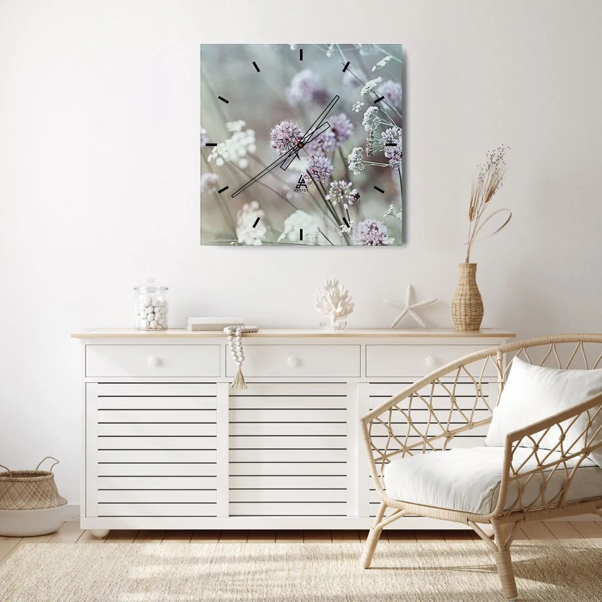 Wanduhr - Glasuhr - Süße filigrane Kräuter - 30x30 cm