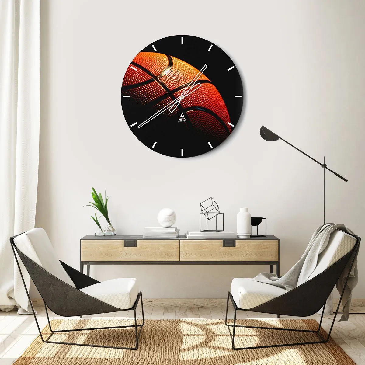 Wanduhr - Glasuhr - Basketball auf dunklem Hintergrund - 30x30cm - Schön wie ein Planet - Moderne Wanddekoration für Wohnzimmer, Küche und Schlafzimmer ARTTOR