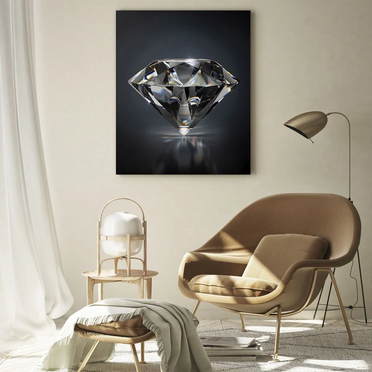 Glasbild - Bild auf glas - Eine künstlerische Interpretation eines Diamanten auf dunklem Hintergrund - 70x100cm - Beste Freundin - Moderne Wanddekoration für Wohnzimmer und Schlafzimmer ARTTOR
