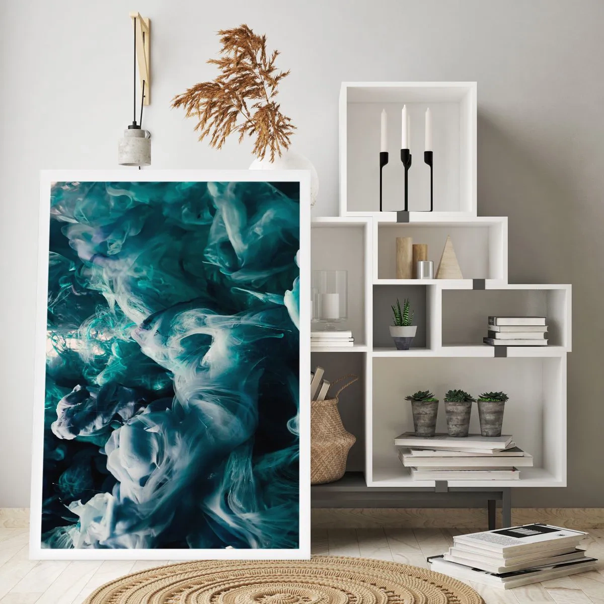 Poster - Eine abstrakte Komposition aus wirbelnden Farben in Grün- und Blautönen. - 50x70cm - Farbbewegung - Moderne Wanddekoration für Wohnzimmer und Schlafzimmer ARTTOR