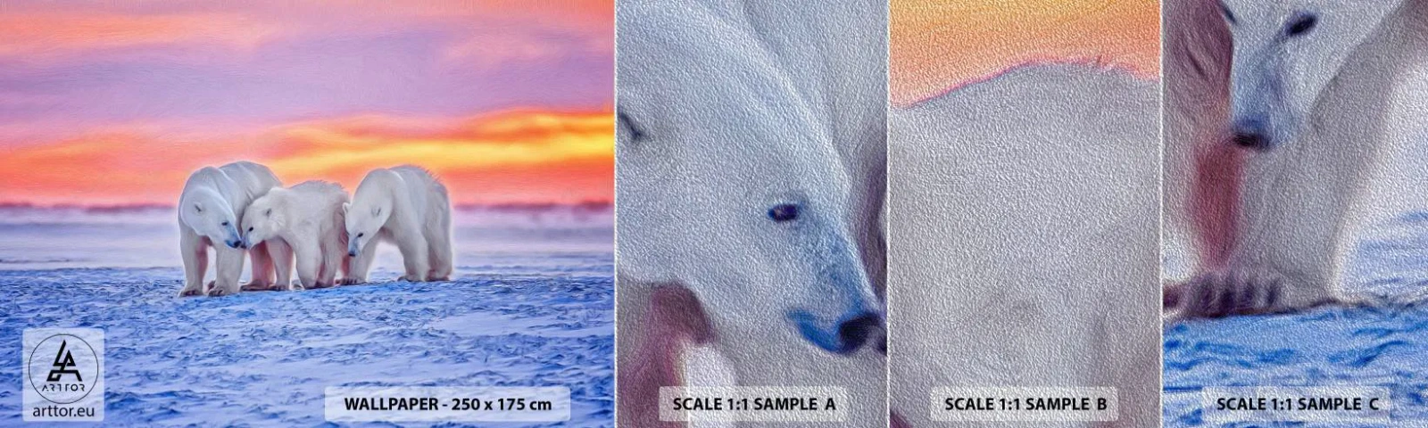 Fototapeten Muster Premium Sand - Familienwärme ist genug - Tiere, Eisbär, Schnee - 100x30 cm