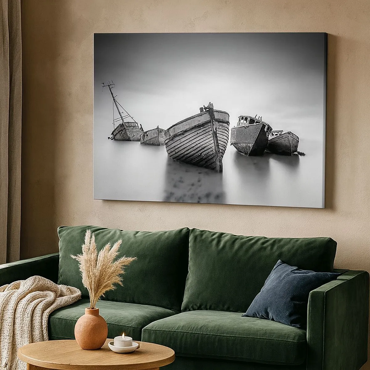 Bild auf Leinwand - Leinwandbild - Verlassene Boote auf ruhigem Wasser - 70x50cm - Nur Erinnerungen ... - Moderne Wanddekoration für Wohnzimmer und Schlafzimmer ARTTOR
