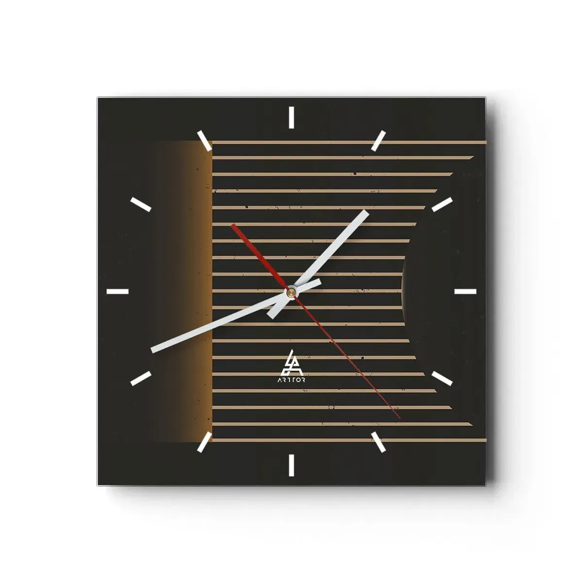 Wanduhr - Glasuhr - Geometrisches Muster mit Streifen auf dunklem Hintergrund - 30x30cm - Die Dunkelheit erkunden - Moderne Wanddekoration für Wohnzimmer und Schlafzimmer ARTTOR