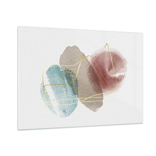 Glasbild - Bild auf glas - Abstrakte Aquarellspritzer und goldene Linien - 100x70cm - Korallen des Weltraums - Moderne Wanddekoration für Wohnzimmer und Schlafzimmer ARTTOR