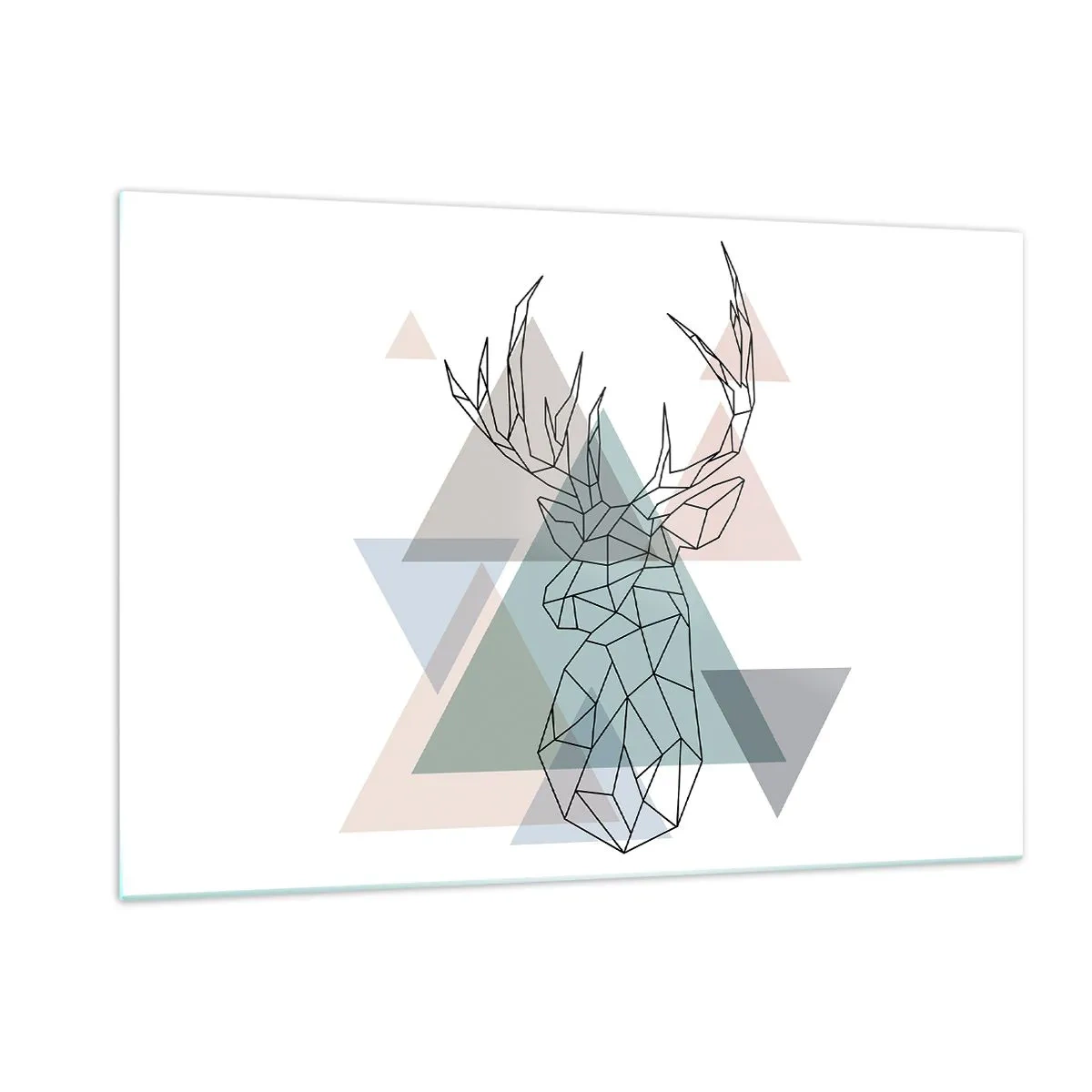 Glasbild - Bild auf glas - Geometrische Zeichnung eines Hirsches vor einem Hintergrund aus pastellfarbenen Dreiecken - 120x80cm - In einem geometrischen Wald - Moderne Wanddekoration für Wohnzimmer und Schlafzimmer ARTTOR