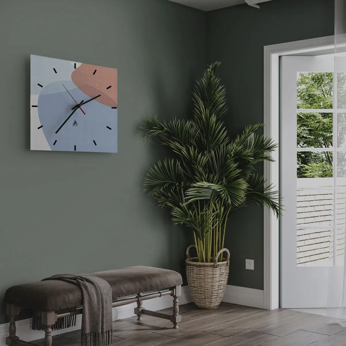 Wanduhr - Glasuhr - Eine abstrakte Komposition in Pastelltönen von Blau und Rosa mit organischen Formen. - 30x30cm - Pastellbeziehungen - Moderne Wanddekoration für Wohnzimmer und Schlafzimmer ARTTOR