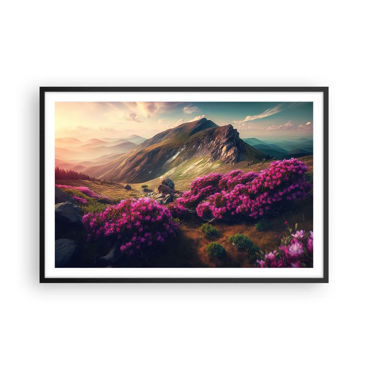 Poster in einem schwarzem Rahmen - Sommer in den Bergen - 91x61 cm