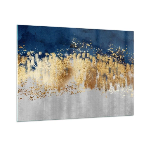 Glasbild - Bild auf glas - Goldene Akzente auf marineblauem und silbernem Hintergrund - 100x70cm - Moderne Komposition mit Glanz - Moderne Wanddekoration für Wohnzimmer und Schlafzimmer ARTTOR