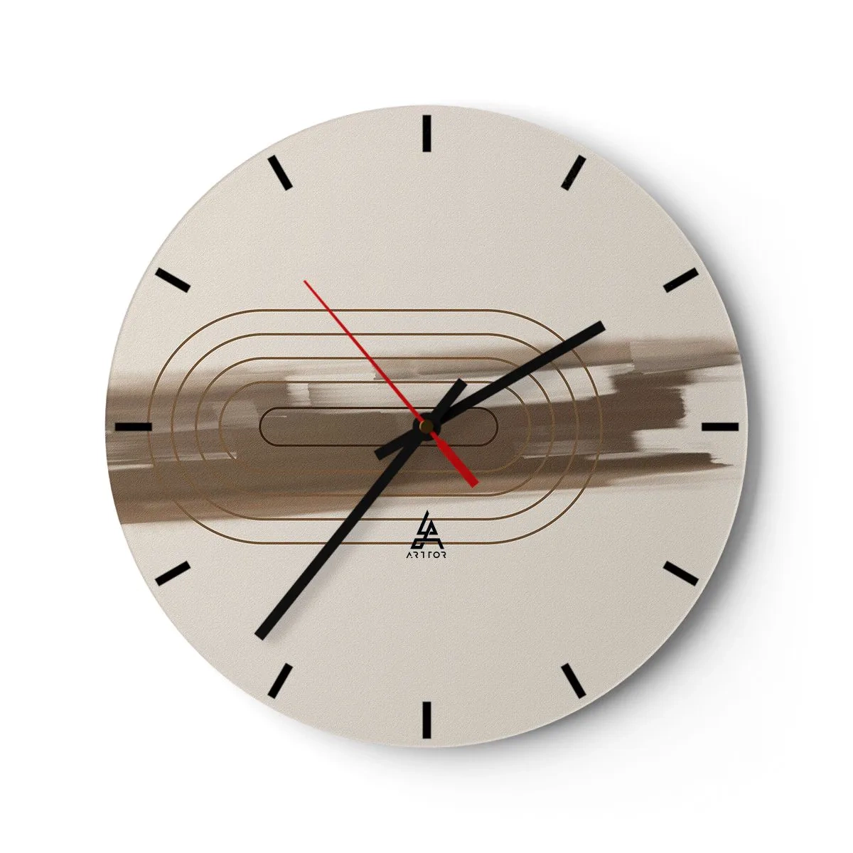 Wanduhr - Glasuhr - Ein minimalistisches Muster mit Linien und beigem Hintergrund. - 30x30cm - Ein Hauch von Grau - Moderne Wanddekoration für Wohnzimmer, Küche und Schlafzimmer ARTTOR