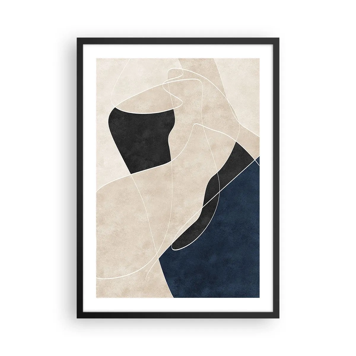 Poster in einem schwarzem Rahmen - Geometrische Abstraktion in Beige-, Schwarz- und Marineblautönen - 50x70cm - Abstrakte Komposition – Farbkontrast - Moderne Wanddekoration für Wohnzimmer und Schlafzimmer ARTTOR