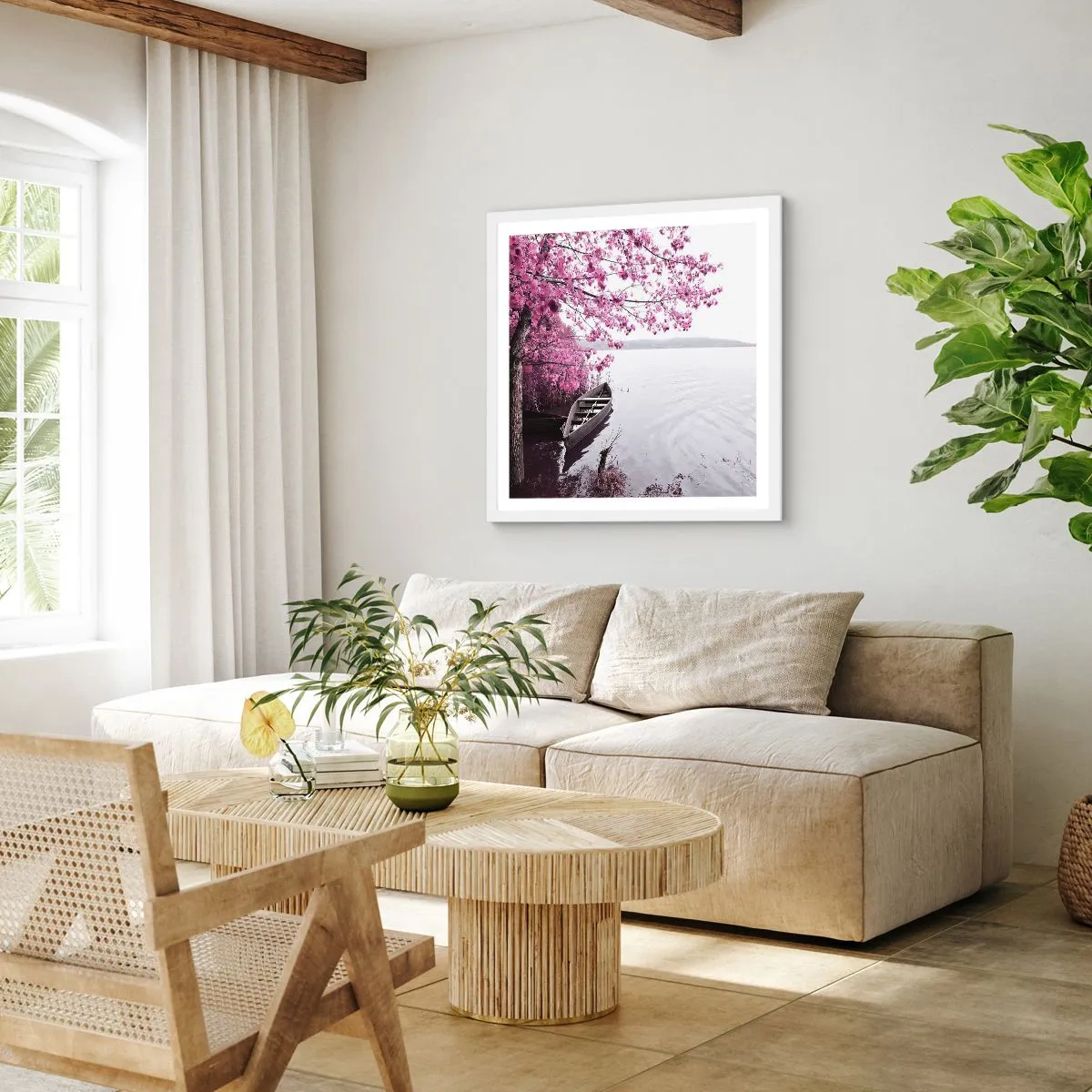 Poster in einem weißen Rahmen - In rosa Stille - 40x40 cm