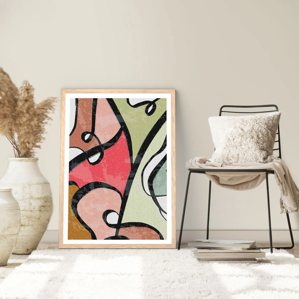 Poster in einem Rahmen aus heller Eiche - Pirouetten unter Farben - 50x70 cm