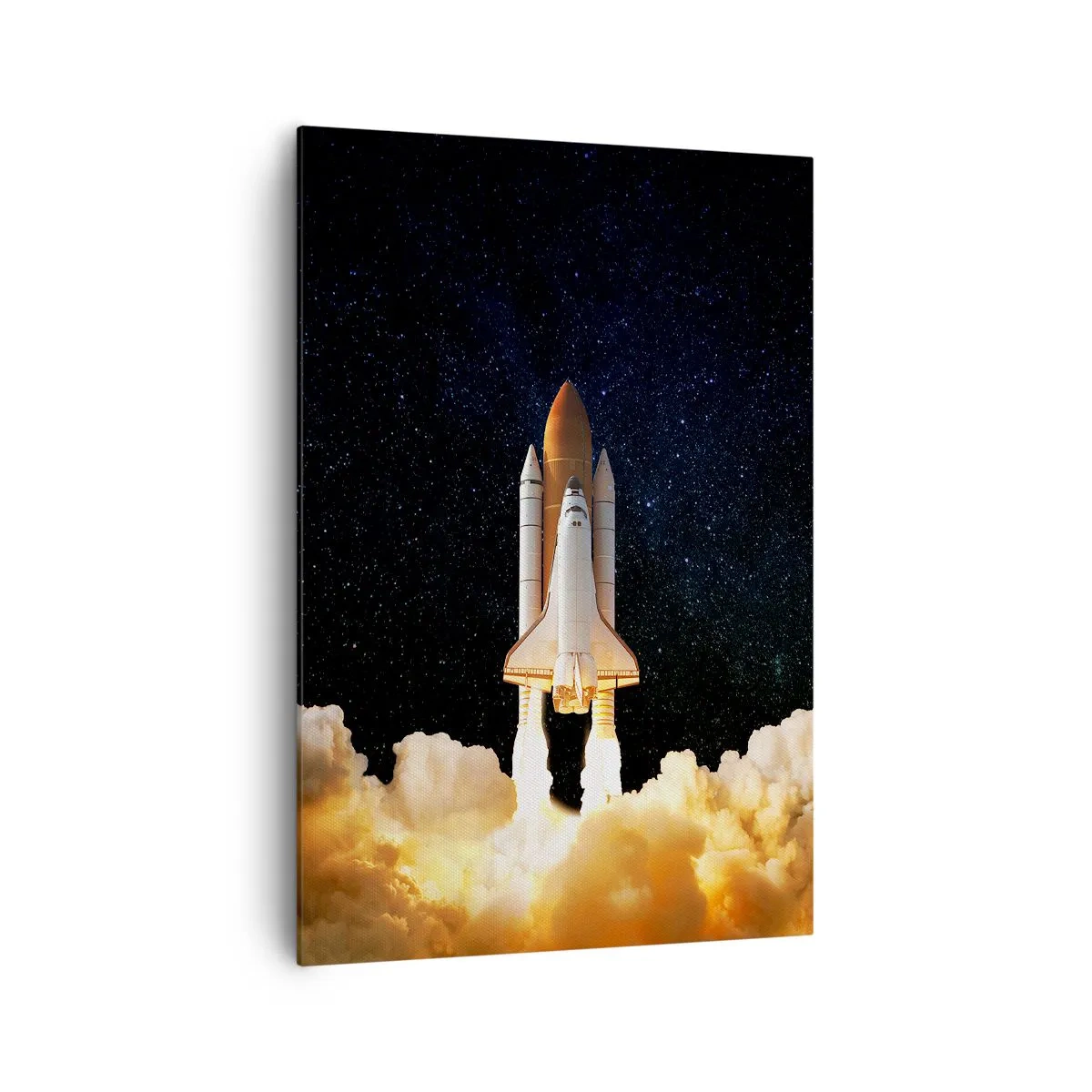Bild auf Leinwand - Leinwandbild - Eine Weltraumrakete hebt vor dem Sternenhimmel ab - 70x100cm - Ad Astra! - Moderne Wanddekoration für Wohnzimmer und Schlafzimmer ARTTOR