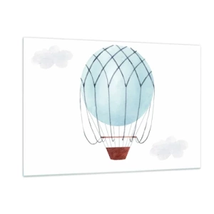 Glasbild - Bild auf glas - Blauer Heißluftballon in den Wolken - 120x80cm - Ganz in den Wolken - Moderne Wanddekoration für Wohnzimmer und Schlafzimmer ARTTOR