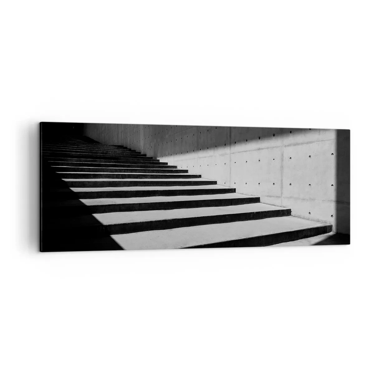 Bild auf Leinwand - Leinwandbild - Treppe im minimalistischen Stil in Schwarz und Weiß - 140x50cm - Rohe Schönheit des Modernismus - Moderne Wanddekoration für Wohnzimmer und Schlafzimmer ARTTOR
