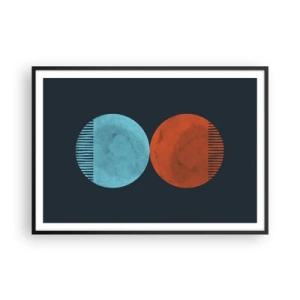 Poster in einem schwarzem Rahmen - Minimalistisches Zweirad-Design in Blau und Orange - 100x70cm - Nur Geometrie? - Moderne Wanddekoration für Wohnzimmer und Schlafzimmer ARTTOR