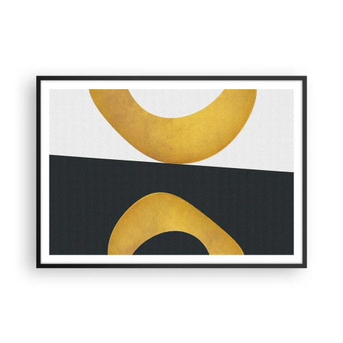 Poster in einem schwarzem Rahmen - Geometrische Formen in Gold auf weißem und dunklem Hintergrund - 100x70cm - Erstens: Gold - Moderne Wanddekoration für Wohnzimmer und Schlafzimmer ARTTOR