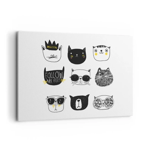 Bild auf Leinwand - Leinwandbild - Stilvolle Katzenillustrationen im minimalistischen Stil - 100x70cm - Jeder andere - Moderne Wanddekoration für Wohnzimmer und Schlafzimmer ARTTOR