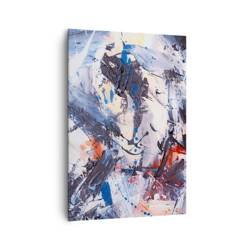 Bild auf Leinwand - Leinwandbild - Abstraktion mit dynamischen Pinselstrichen in Blau und Rot. - 70x100cm - Verrückter Tanz der Abstraktion - Moderne Wanddekoration für Wohnzimmer und Schlafzimmer ARTTOR